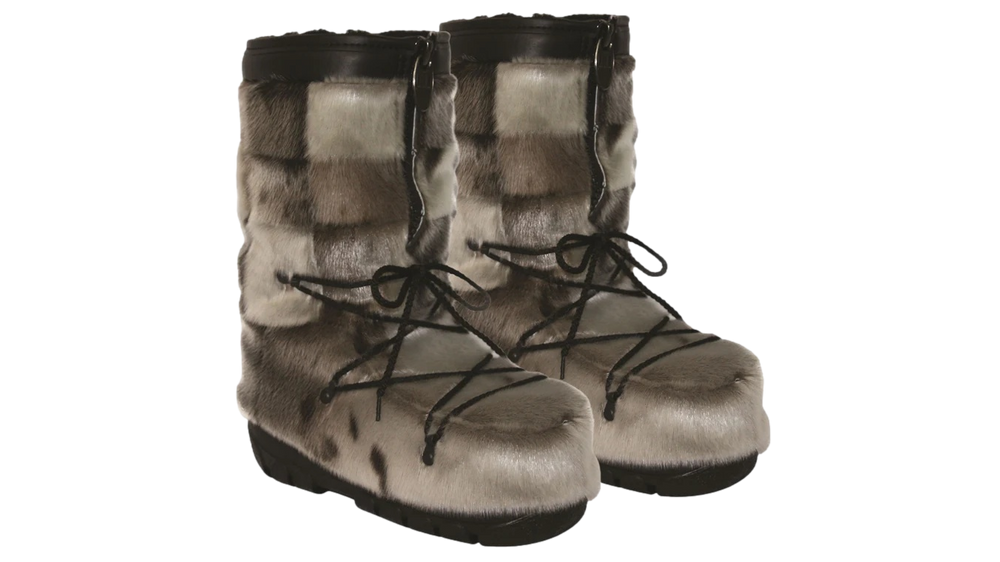 Bottes en fourrure de loup marin style damier pour femme par Bilodeau