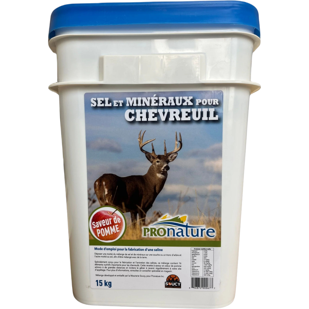 Chaudière de sel et minéraux Pour Chevreuil À  Saveur De Pomme – 15 kg Par Meunerie Soucy