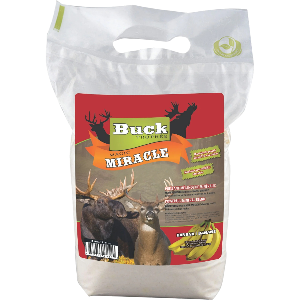 Poudre Volatile ”Magic Miracle” Pour Chevreuil Et Orignal À Saveur De Banane – 1,8 kg Par Buck Trophée