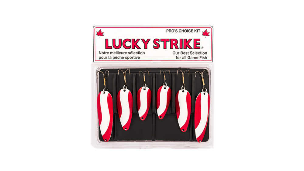 Ensemble de six cuillères rouge et blanche par Lucky Strike