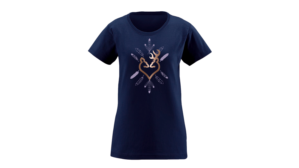 T-shirt feather rose gold foil buckheart S/S navy small Brow